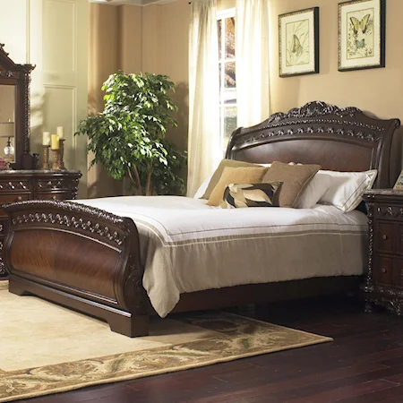 Queen Traditional Rich Brown Sleigh Bed